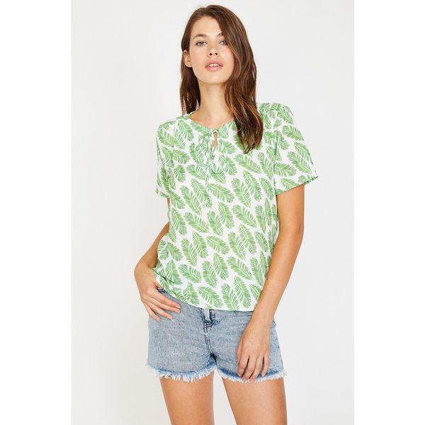 Koton Koton Damska bluzka z zielonym wzorzystym wzorem