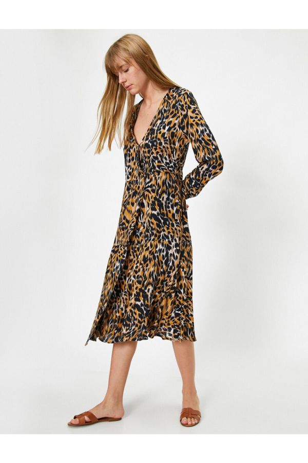 Koton Koton Damska czarna sukienka v neck Leopard Patterned Ruffle Dress
