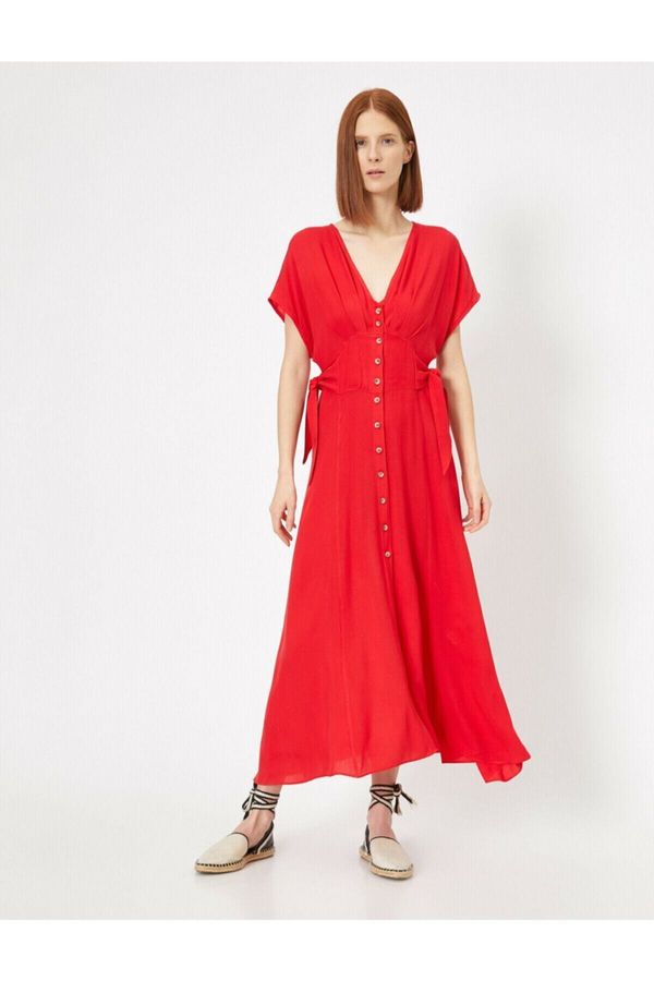 Koton Koton Damska czerwona sukienka z detalami