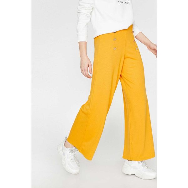 Koton Koton Damskie żółte spodnie z szerokimi nogawkami