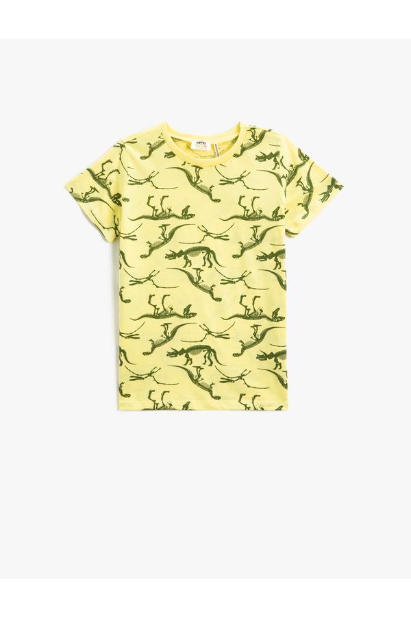 Koton Koton Dinosaur Printed Short Sleeve T-Shirt Crew Neck