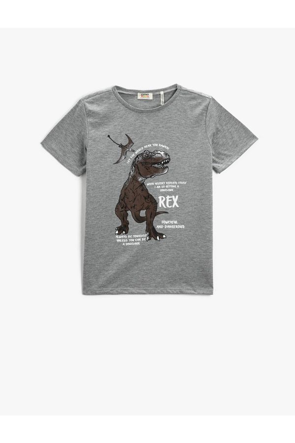 Koton Koton Dinosaur Printed Short Sleeve T-Shirt Crew Neck