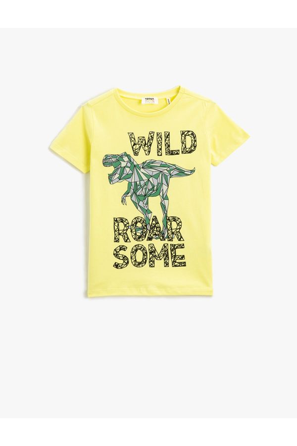 Koton Koton Dinosaur Printed Short Sleeve T-Shirt Crew Neck Cotton