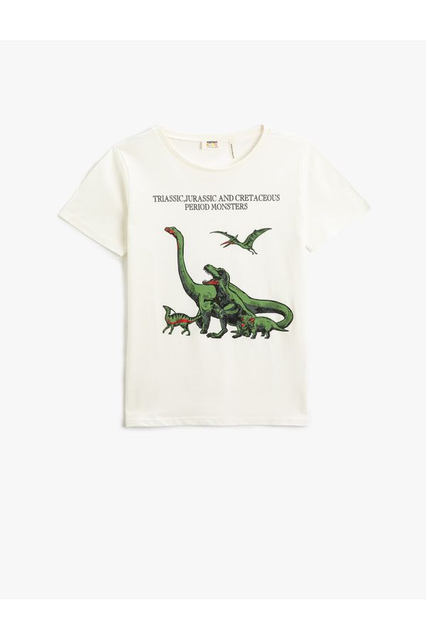 Koton Koton Dinosaur Printed Short Sleeve T-Shirt Round Neck
