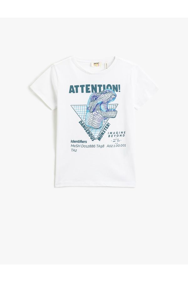 Koton Koton Dinosaur Printed Short Sleeve T-Shirt Round Neck