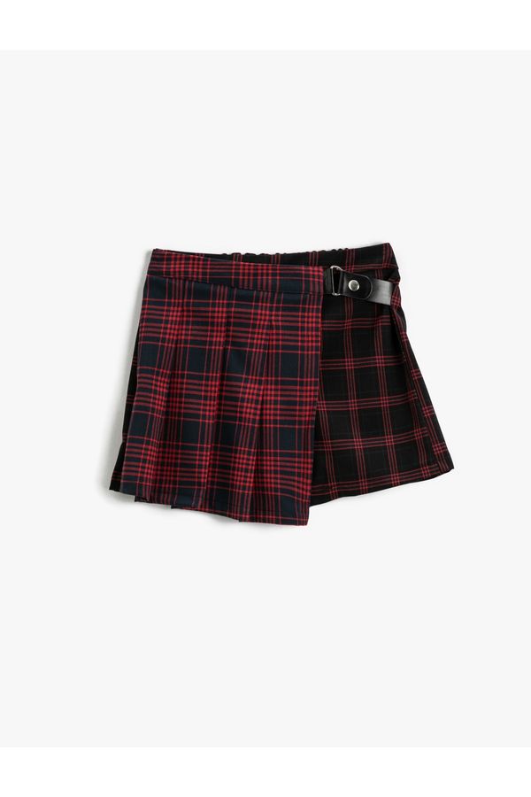Koton Koton Double Breasted Pleated Mini Shorts Skirt Belt Detailed Elastic Waist