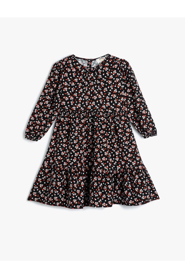 Koton Koton Dress Floral Long Sleeves Cuffs Elastic Round Neck