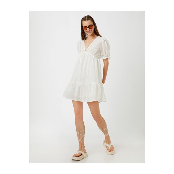 Koton Koton Embroidered Mini Dress Short Sleeve