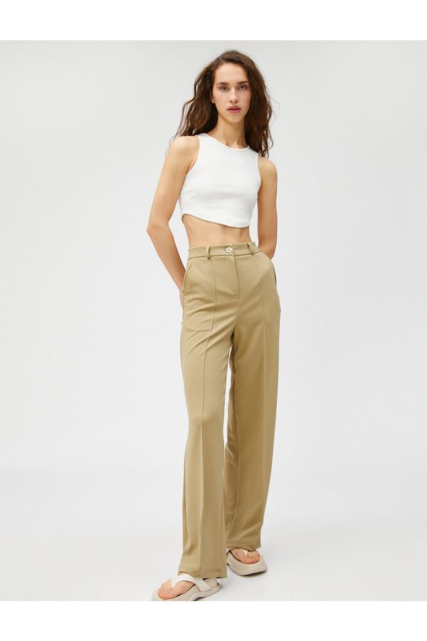 Koton Koton Fabric Trousers Straight Leg Ribbed Pocket Detailed Buttoned