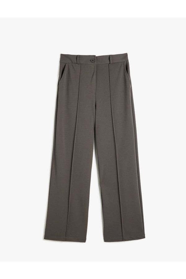 Koton Koton Fabric Trousers Straight Leg Ribbed Pocket Detailed Buttoned