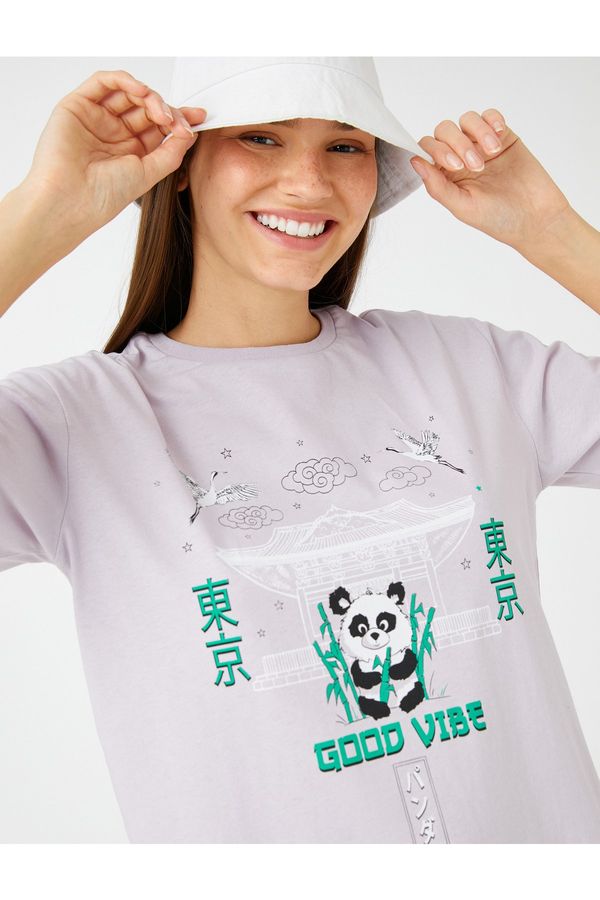 Koton Koton Far East Printed T-Shirt Short Sleeve Crew Neck