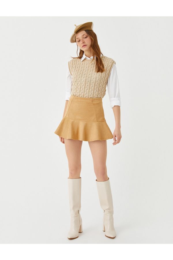 Koton Koton Flared Mini Skirt With Suede Look