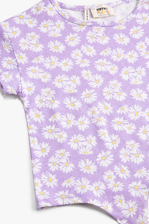 Koton Koton Floral Lacing Detail Short Sleeve T-Shirt