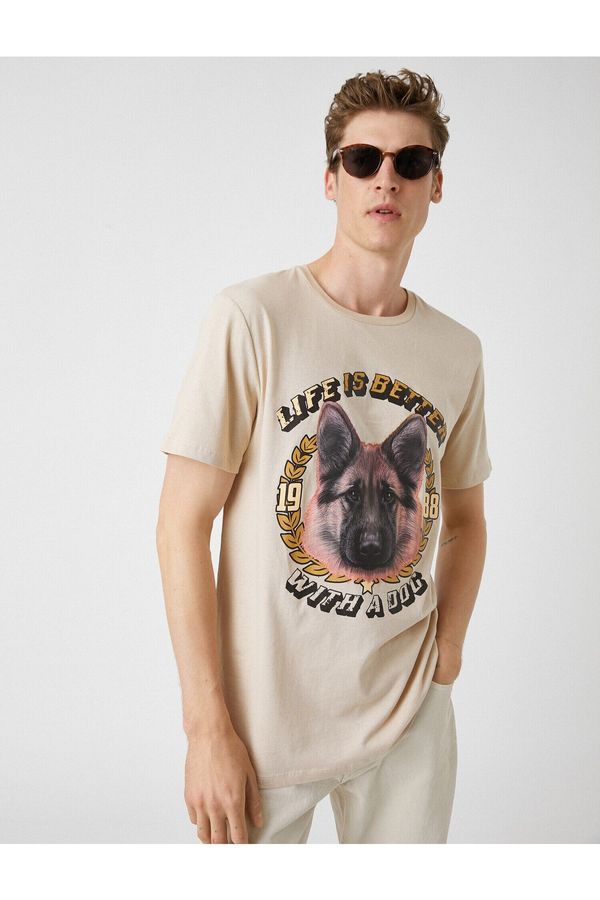 Koton Koton German Shepherd Dog Printed T-Shirt