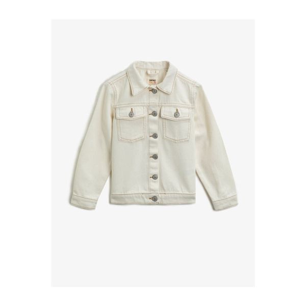 Koton Koton Girl Ecru Classic Collar Cotton Pocket Jean Jacket