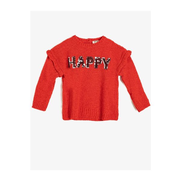 Koton Koton Girl Red Crew Neck Long Sleeve Sequin Detailed Knitwear Sweater