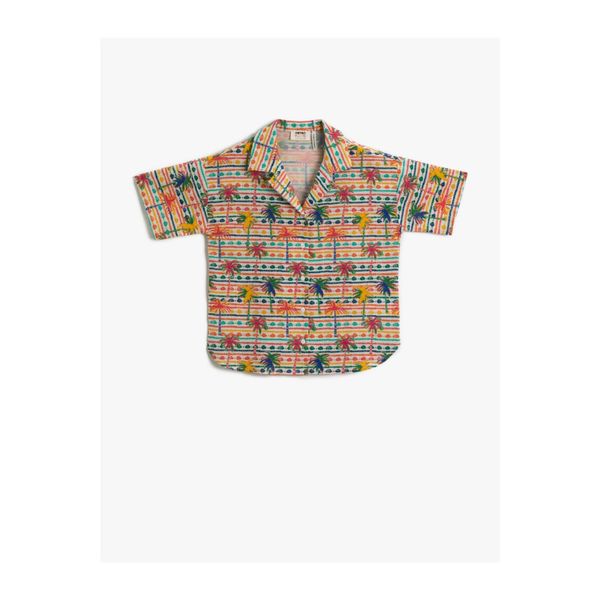 Koton Koton Girl's Orange Patterned Short Sleeve Shirt Cotton Printed
