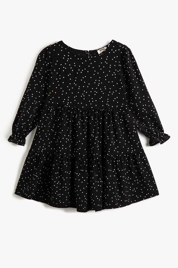 Koton Koton Girl's Polka Dot Round Neck Dress with Elastic Tiered Long Sleeve Cuffs 3skg80128a