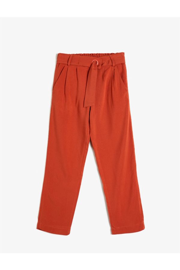 Koton Koton Girl's Red Pocketed Belted Trousers