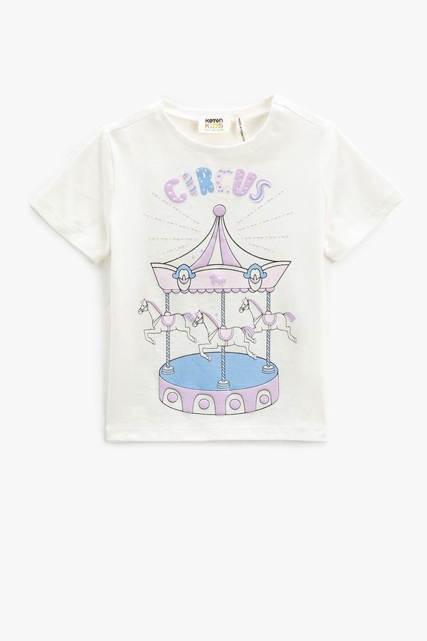 Koton Koton Girl's Short Sleeve Round Neck Carousel Printed T-Shirt 3skg10264ak