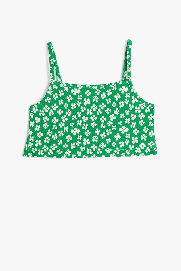 Koton Koton Girl's Strap Floral Cotton Blend Crop Top 3skg30013ak