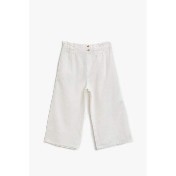 Koton Koton Girl's White Women's Linen Blended Wide Leg Buttoned Trousers