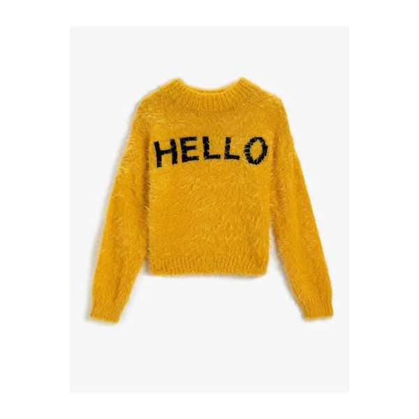 Koton Koton Hello Printed Sweater Long Sleeve Crew Neck