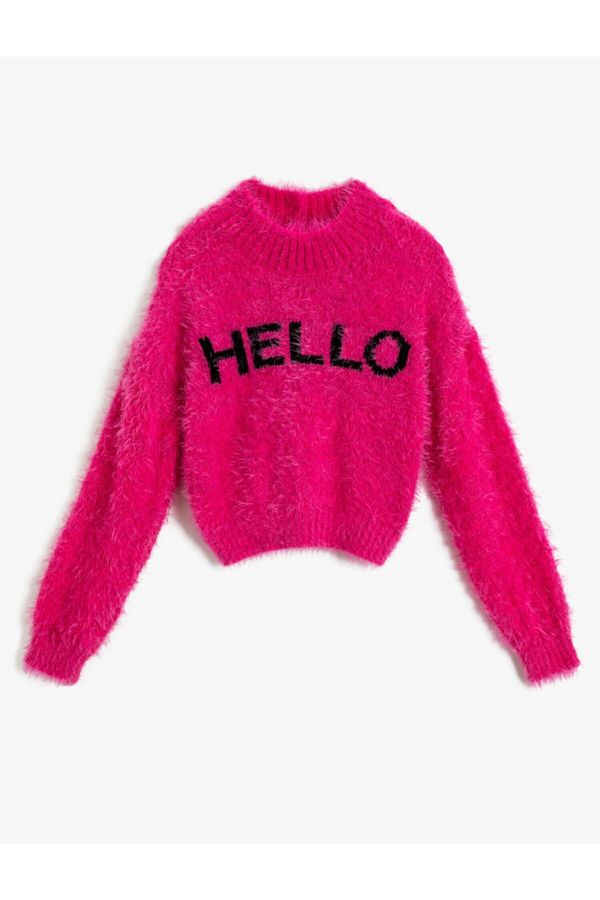 Koton Koton Hello Printed Sweater Long Sleeve Crew Neck
