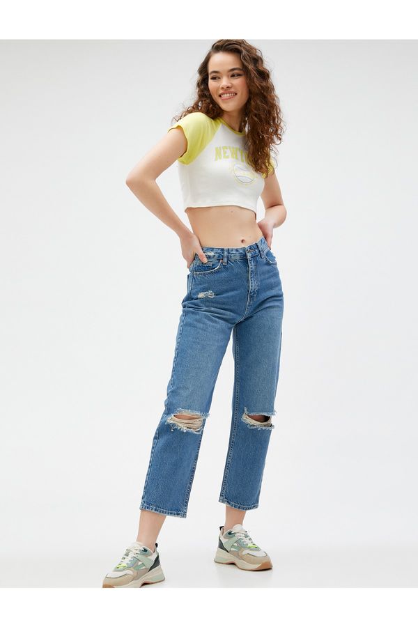 Koton Koton High Waist Denim Pants Ripped Straight Leg - Eve Jeans