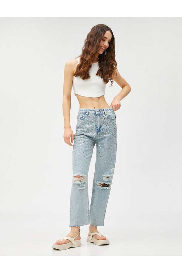 Koton Koton High Waist Denim Trousers Straight Crop Leg - Eve Jeans