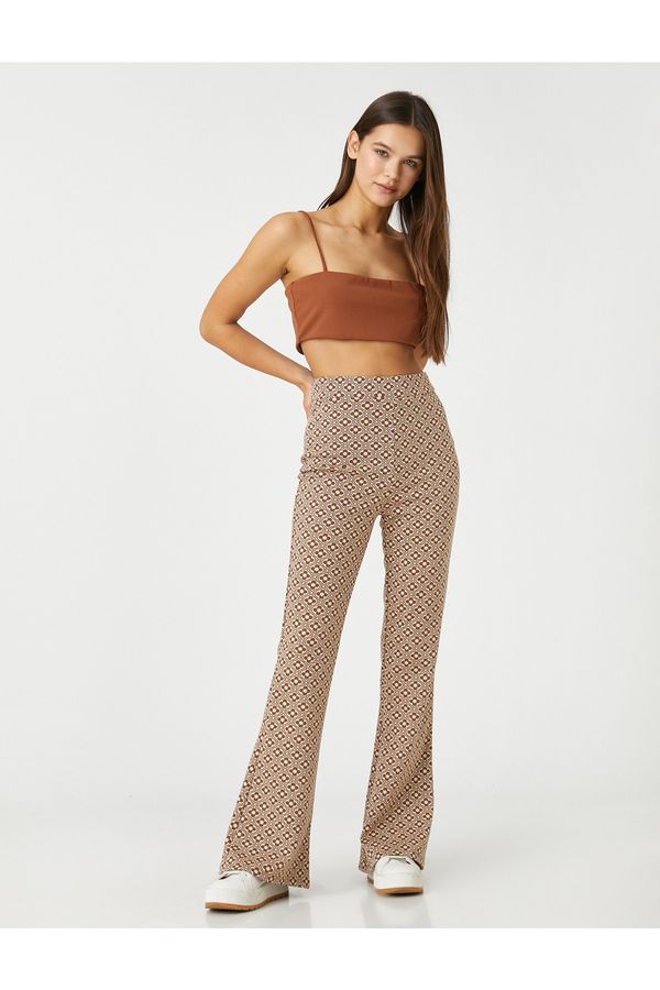 Koton Koton High Waist Floral Bell-Length Trousers