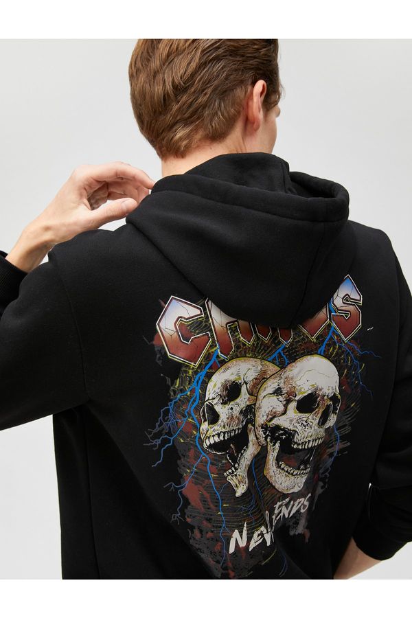 Koton Koton Hooded Sweatshirt Skull Printed Long Sleeve
