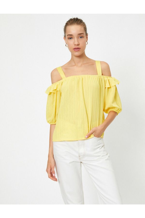 Koton Koton Kobiet Yellow Off-the-Shoulder Bluzka z krótkim rękawem