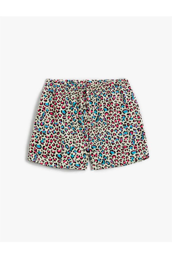 Koton Koton Leopard Patterned Shorts Cotton Tied Waist