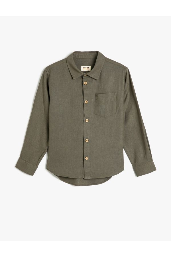 Koton Koton Linen Blend Shirt Basic Long Sleeve Single Pocket Detailed