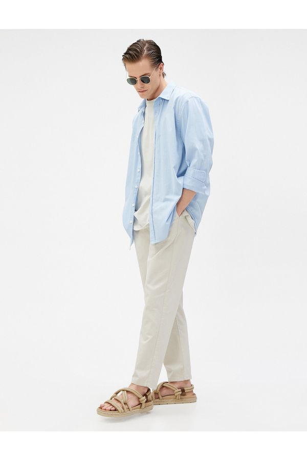 Koton Koton Linen Blend Trousers Waist Tied Pocket Detailed