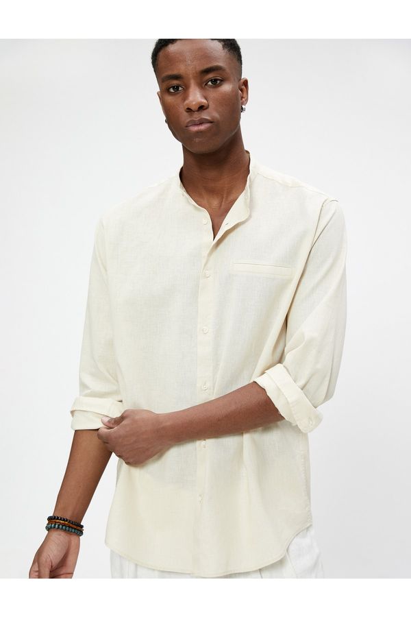 Koton Koton Linen Blended Shirt Collar Collar Pocket Detailed Buttoned Long Sleeve