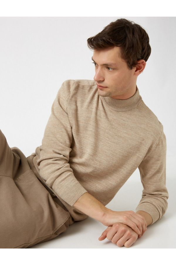 Koton Koton Men's Beige Long Sleeve High Collar Cotton Sweater