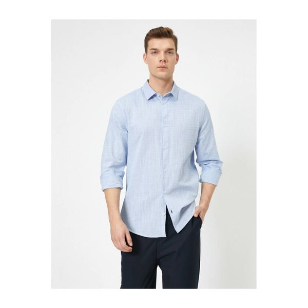 Koton Koton Men's Blue Classic Collar Textured Fabric Slim Fit Smart Shirt