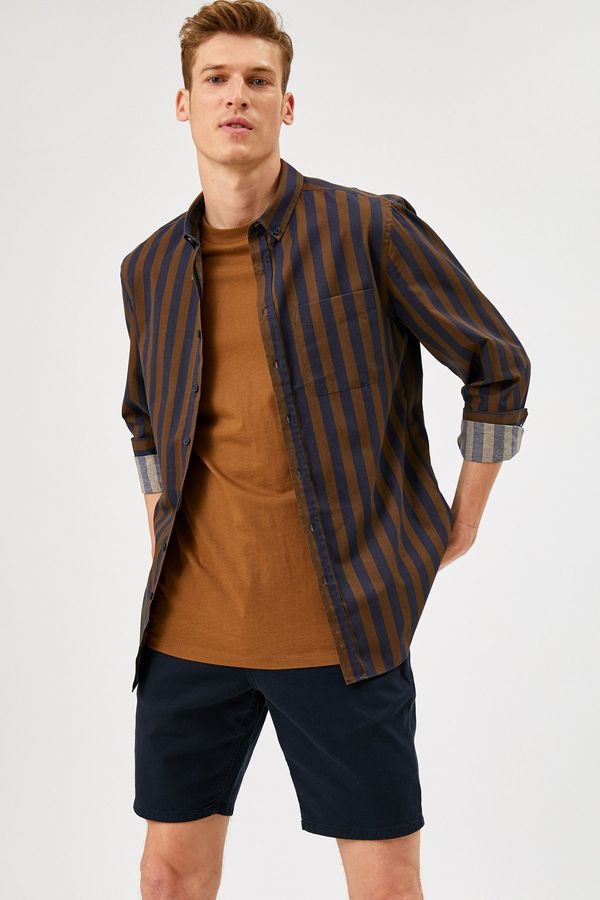 Koton Koton Men's Brown Slim Fit Striped Shirt