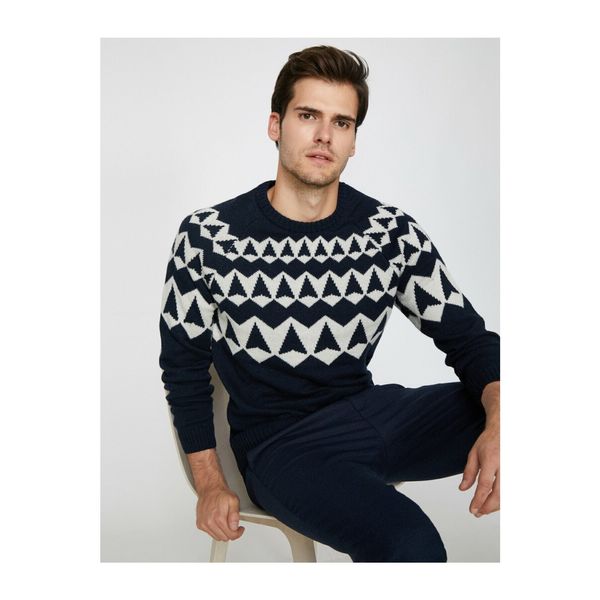 Koton Koton Men's Navy Blue Patterned Knitwear Sweater