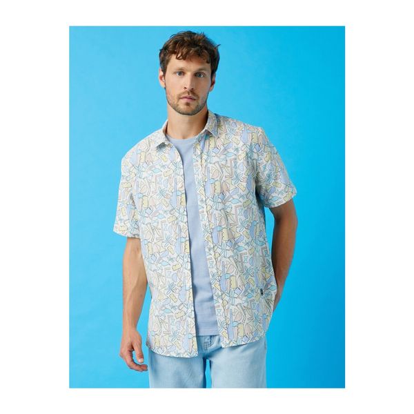 Koton Koton Men's Navy Blue Patterned Short Sleeve Shirt Printed Cotton