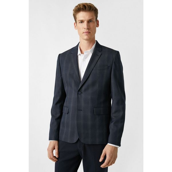 Koton Koton Men's Navy Blue Plaid Pocket Blazer Jacket