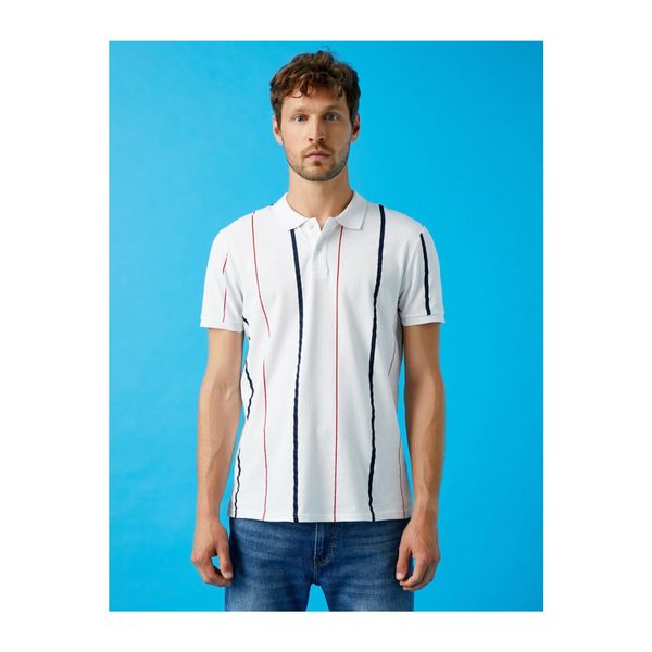 Koton Koton Men's White Polo Neck Striped Cotton Tshirt