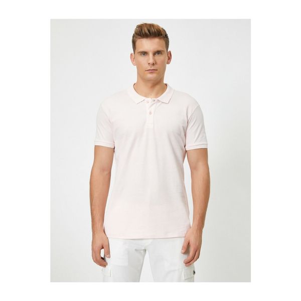 Koton Koton Męska jasnoróżowa koszulka Polo Neck z krótkim rękawem Slim Fit Basic