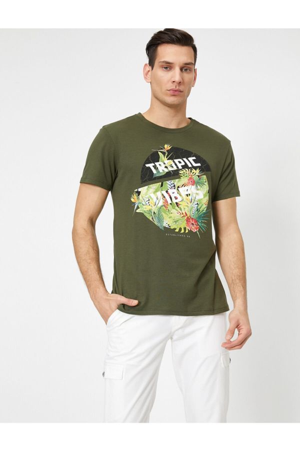 Koton Koton Męska zielona koszulka z nadrukiem