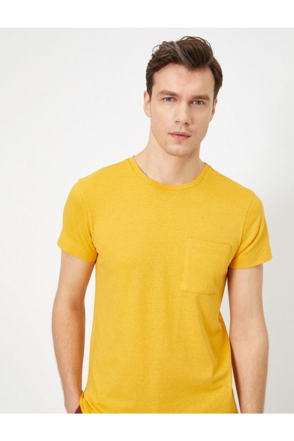 Koton Koton Męska żółta koszulka z krótkim rękawem