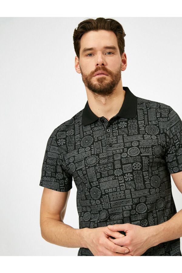 Koton Koton Męski Polo Neck Ethnic Pattern Single Jersey Fabric Slim Fit T-shirt