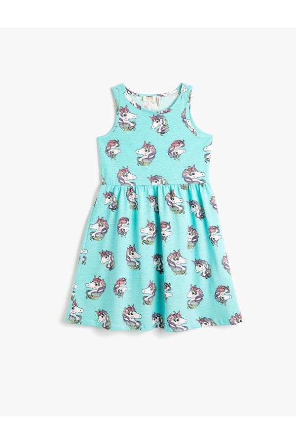 Koton Koton Midi Dress Sleeveless Round Neck Unicorn Printed Cotton