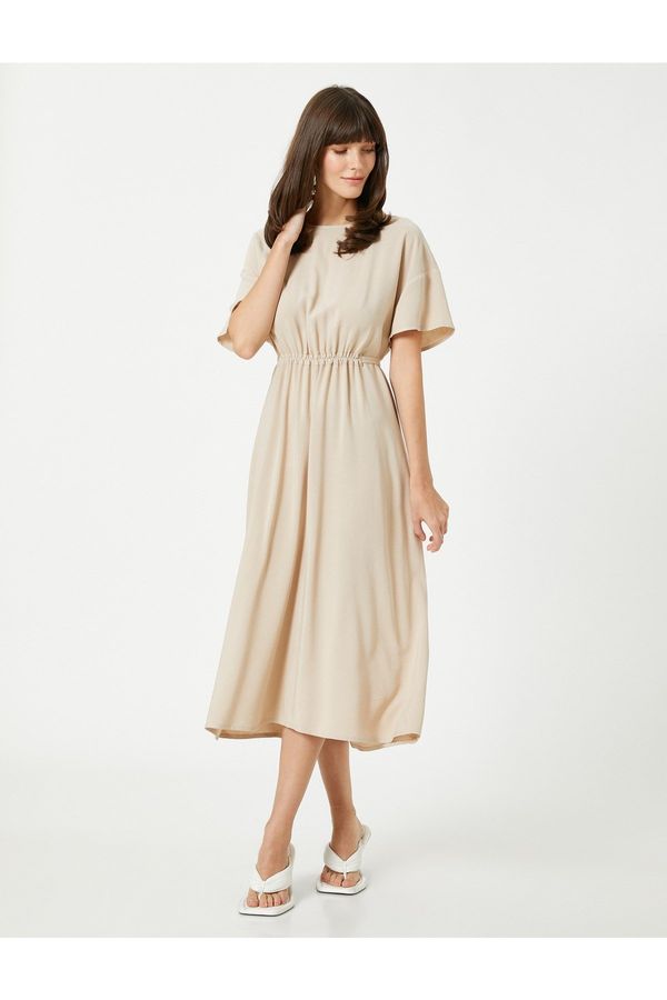 Koton Koton Midi Length Dress Short Sleeves Pleated Waist